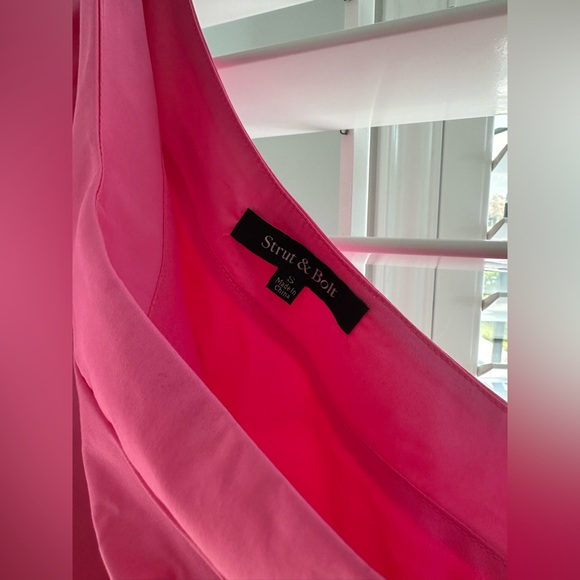 STRUT & BOLT Barbie Pink One Shoulder Mini Dress Size Small - Picture 3 of 5